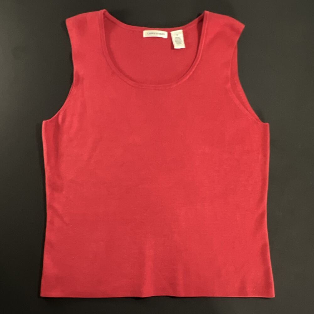 Laura Ashley 80% Silk Rib Knit Tank Top Sz S Red Sleeveless Capsule Luxury